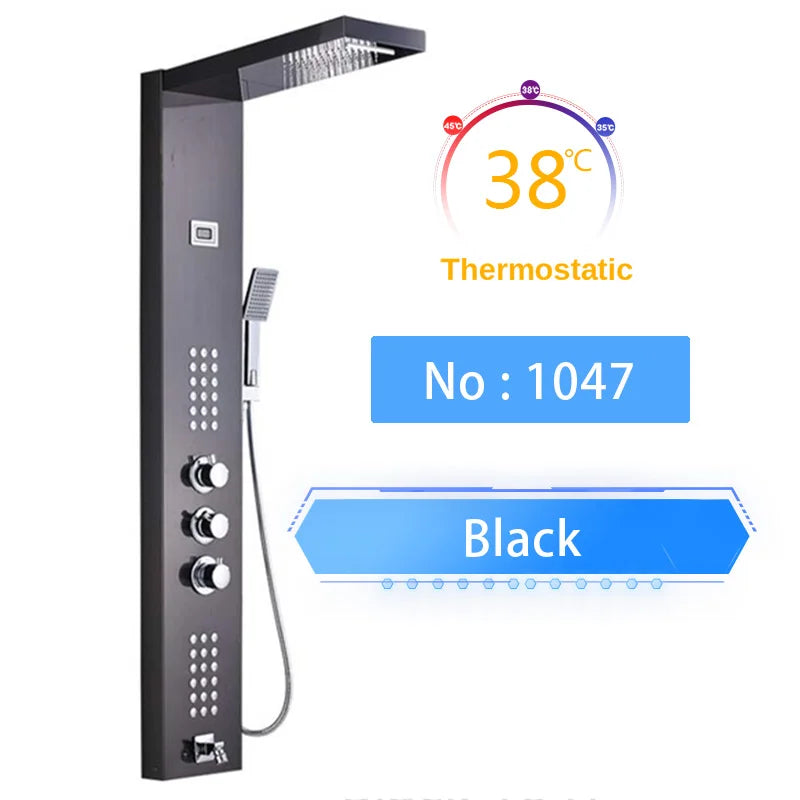 LED Rainfall Shower Panel Tower System with Massage Jets