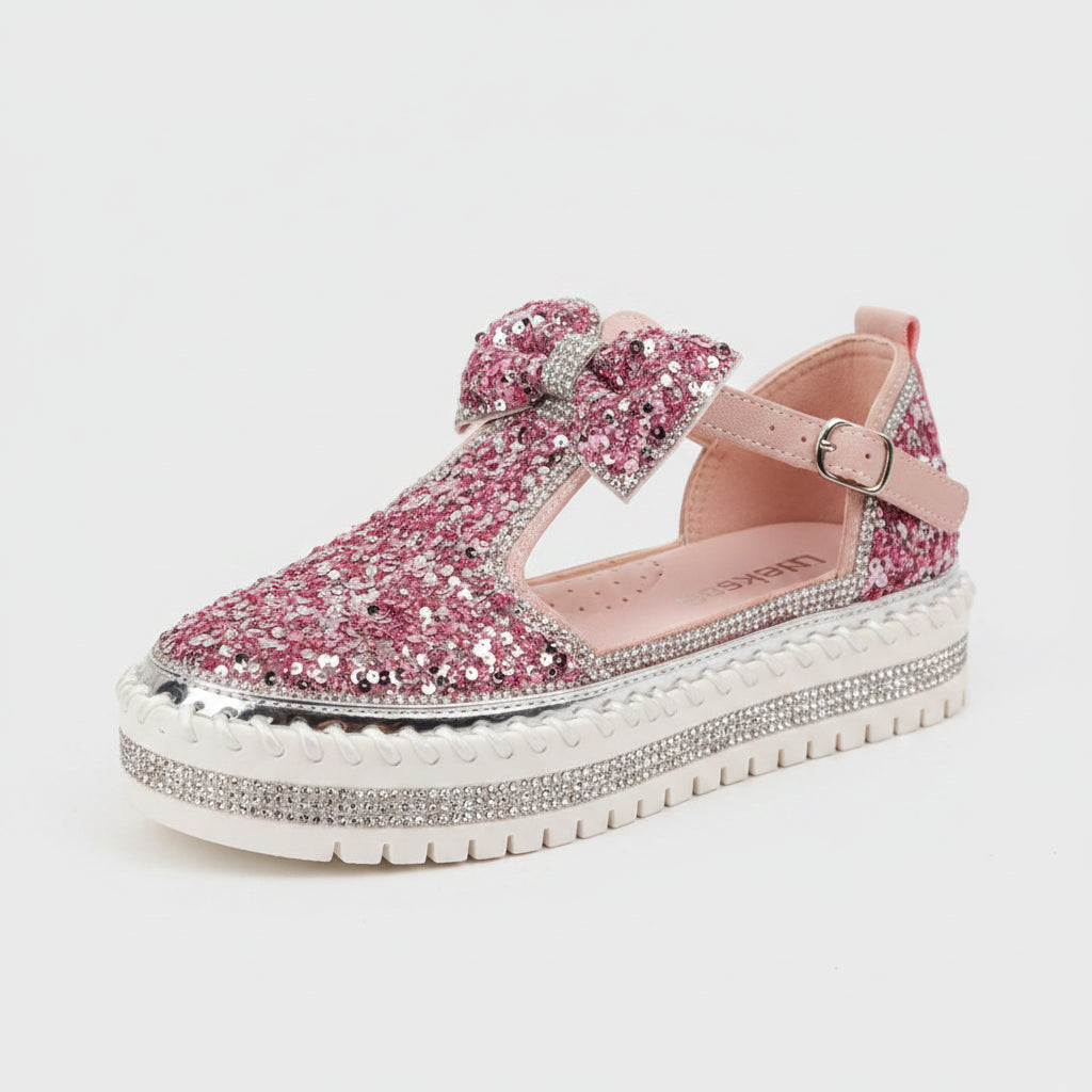 Women's Rhinestone Platform Loafers Casual Glitter Slip-On Shoes