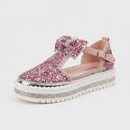Women's Rhinestone Platform Loafers Casual Glitter Slip-On Shoes