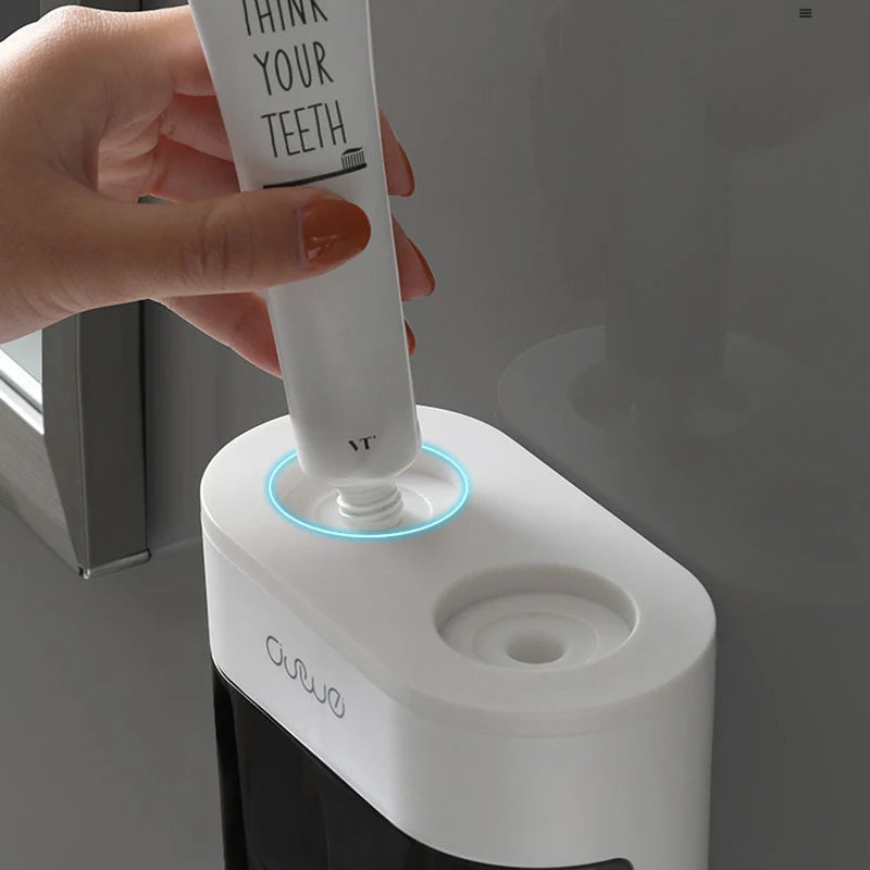 Wall Mount Automatic Toothpaste Dispenser with Magnetic Toothbrush Holder