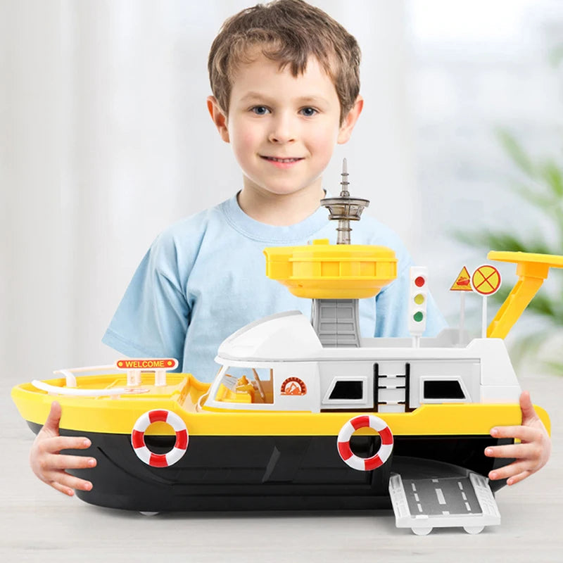 Kids Inertia Large Simulation Track Boat Music Light Playset Toy QWZ440