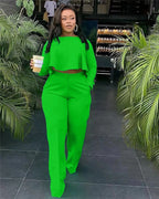 Women's Two Piece Ruffle Crop Top and Wide Leg Pants Set