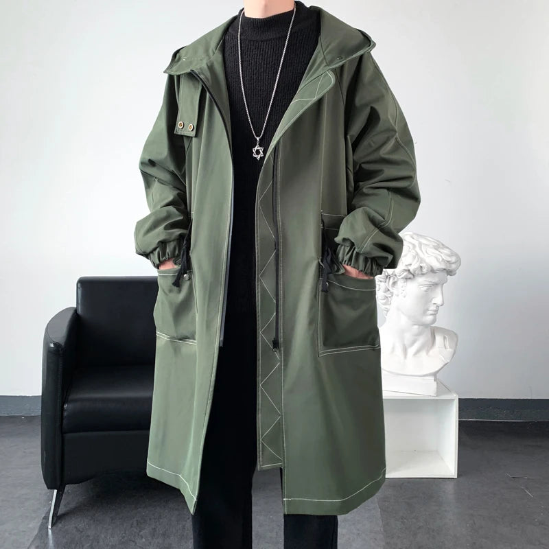 Men's Loose Fit Korean Style Casual Trench Long Coat