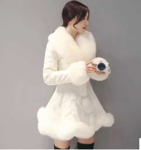 Women's Thick Warm Faux Fur Leather Mid-Long Parka Coat