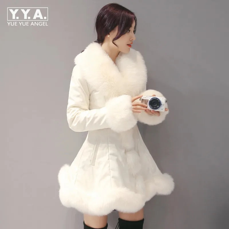 Women's Thick Warm Faux Fur Leather Mid-Long Parka Coat