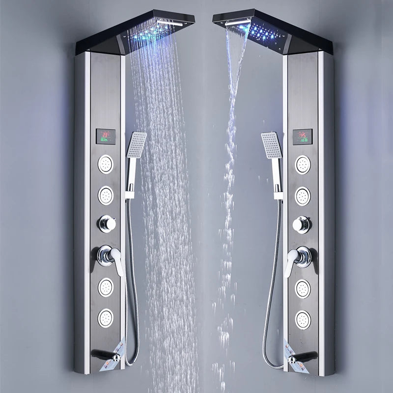 LED Rainfall Shower Panel Tower System with Massage Jets