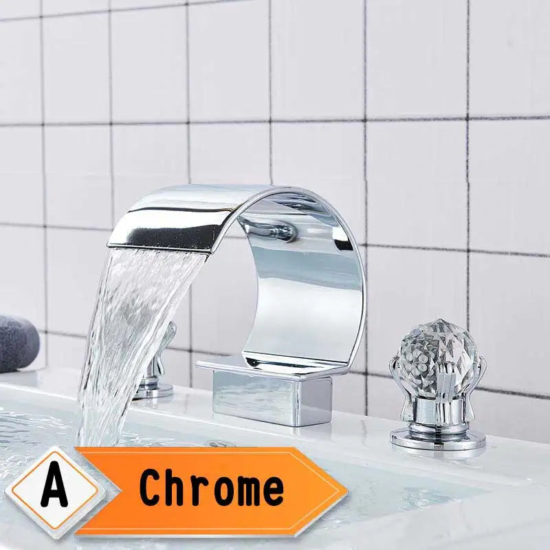 Waterfall Basin Faucet and Dual Crystal Handle Bathroom Mixer Tap