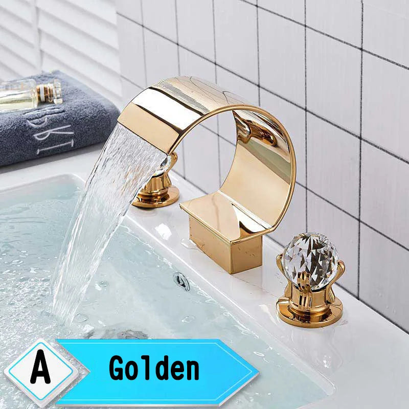 Waterfall Basin Faucet and Dual Crystal Handle Bathroom Mixer Tap