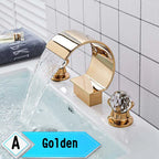 Waterfall Basin Faucet and Dual Crystal Handle Bathroom Mixer Tap