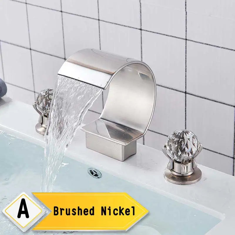 Waterfall Basin Faucet and Dual Crystal Handle Bathroom Mixer Tap