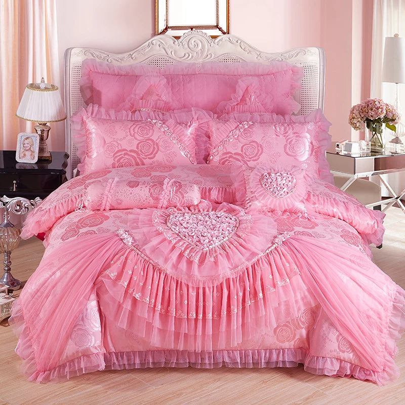 Luxury Princess Jacquard Duvet Cover and Lace Bedding Set