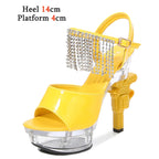 Women's Patent Leather Rhinestone Sandals and Platform High Heels