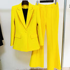Women's Single Button Blazer and Flared Pants Suit Set