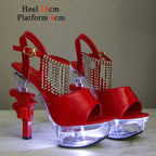 Women's Patent Leather Rhinestone Sandals and Platform High Heels