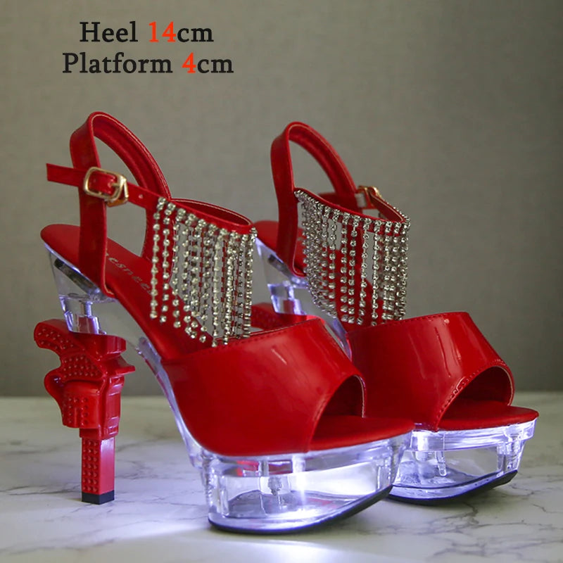 Women's Patent Leather Rhinestone Sandals and Platform High Heels