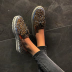 Women's Rhinestone Platform Loafers Casual Glitter Slip-On Shoes
