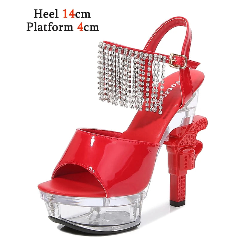 Women's Patent Leather Rhinestone Sandals and Platform High Heels