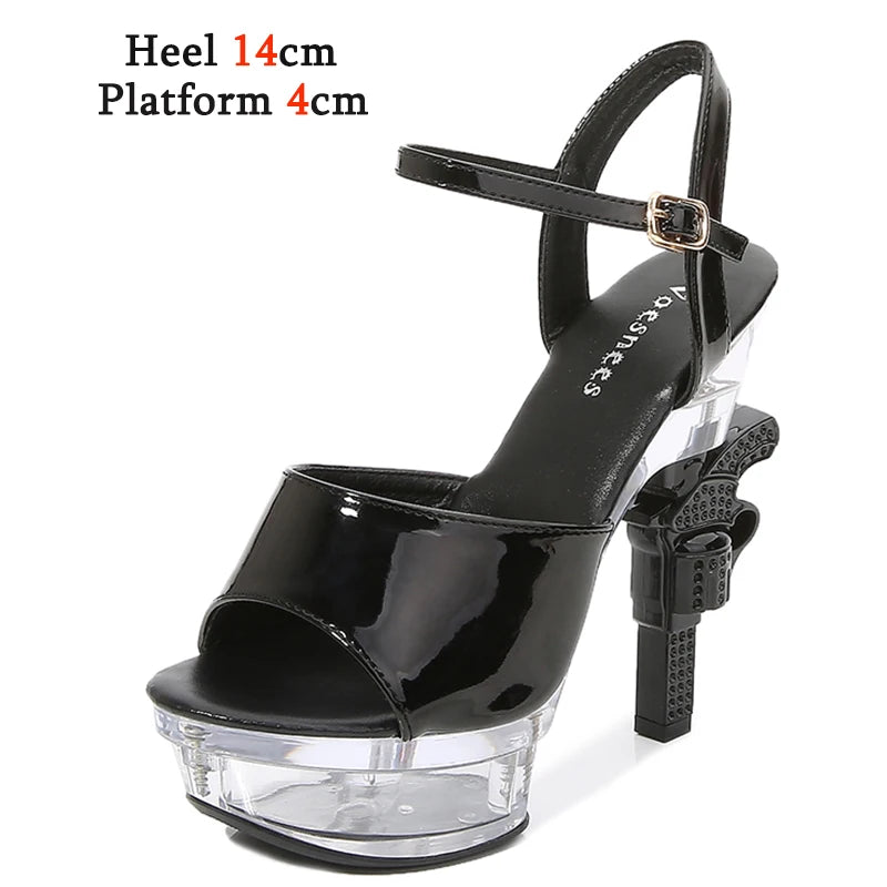 Women's Patent Leather Rhinestone Sandals and Platform High Heels