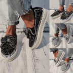 Women's Rhinestone Platform Loafers Casual Glitter Slip-On Shoes