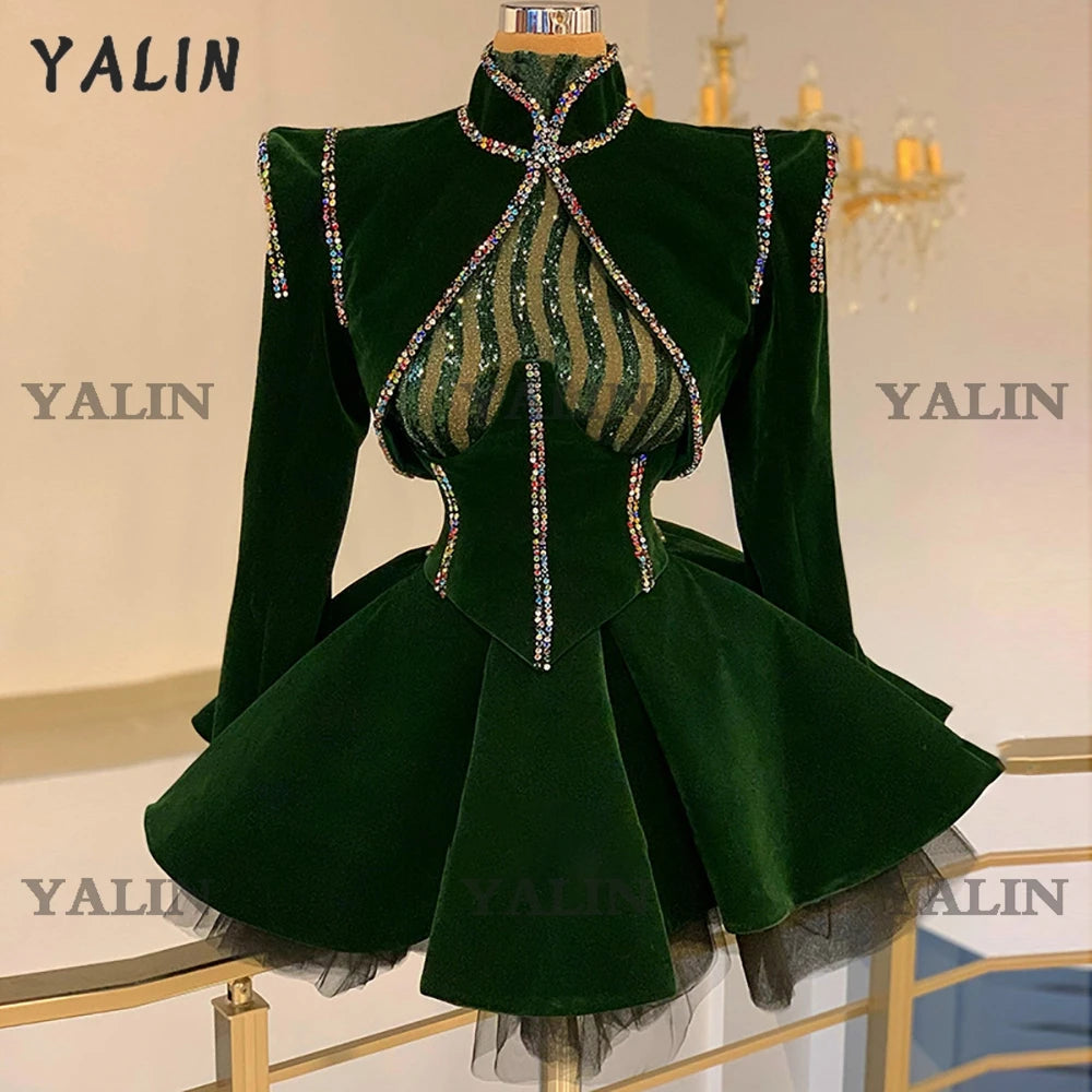 Women's Beaded Crystal Velour Cocktail Party Gown