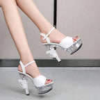 Women's Patent Leather Rhinestone Sandals and Platform High Heels