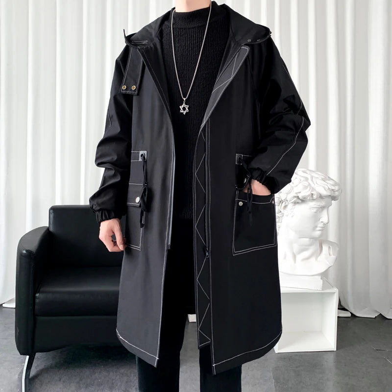 Men's Loose Fit Korean Style Casual Trench Long Coat