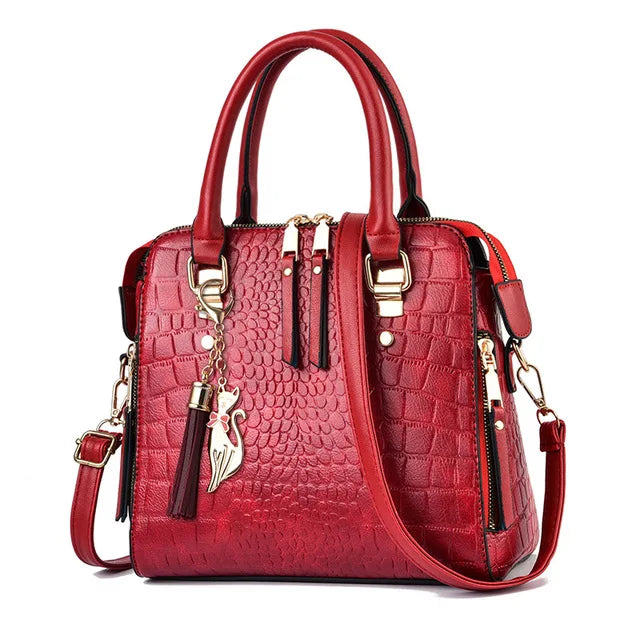 Women's Crocodile Pattern Tassel Shoulder Crossbody Bag