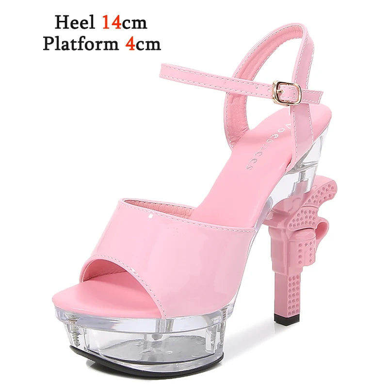 Women's Patent Leather Rhinestone Sandals and Platform High Heels