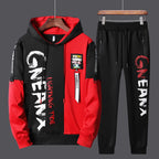 Men's Patchwork Hoodie and Sweatpants Tracksuit Set