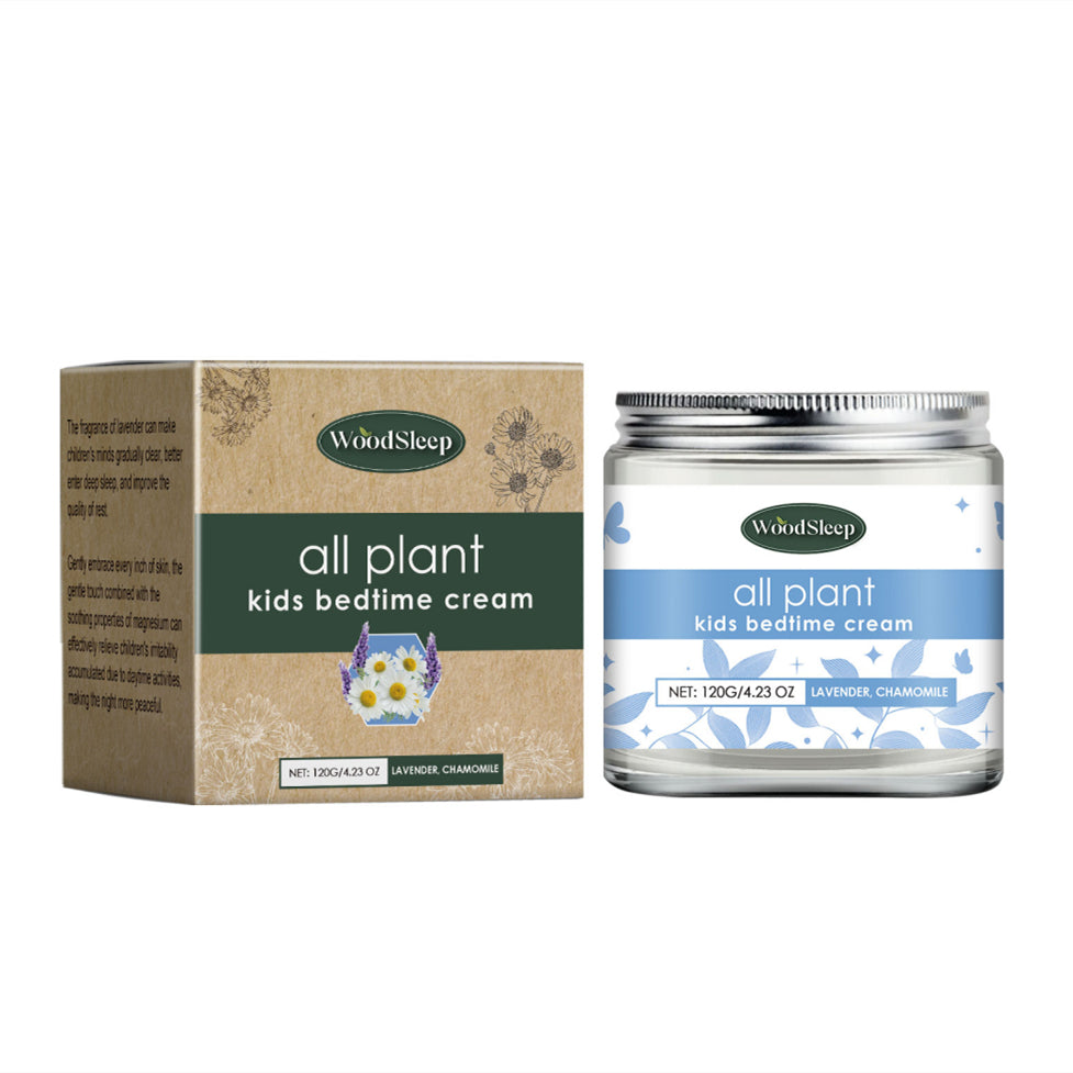 WoodSleep all plant kids bedtime cream packaging on a white background