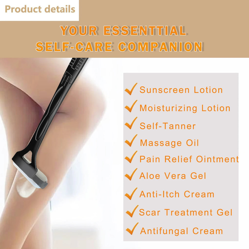 Foldable Long-Handle Lotion Applicator With Replacement Heads