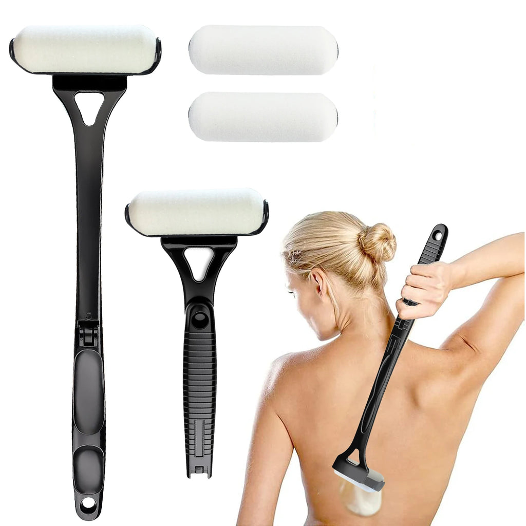 Foldable Long-Handle Lotion Applicator With Replacement Heads
