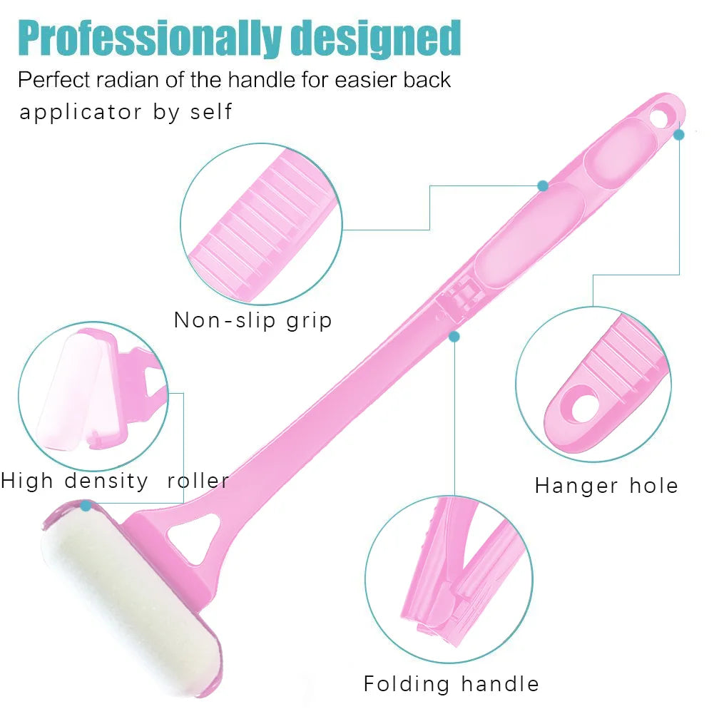 Foldable Long-Handle Lotion Applicator With Replacement Heads