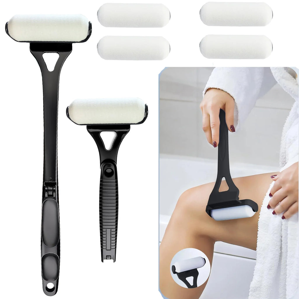 Foldable Long-Handle Lotion Applicator With Replacement Heads