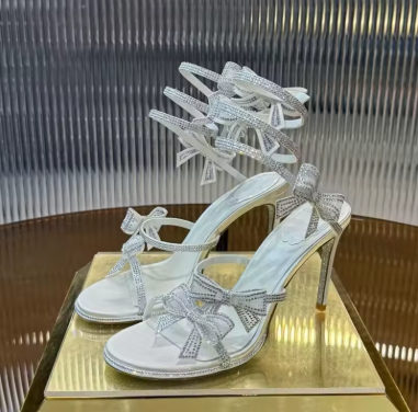 Women's Rhinestone Mesh Bowknot Snake Coiled Gladiator Stiletto Sandals 3.7in