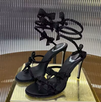 Women's Rhinestone Mesh Bowknot Snake Coiled Gladiator Stiletto Sandals 3.7in