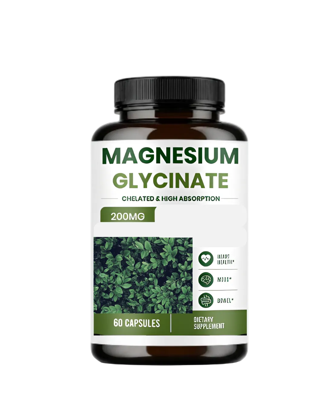 Supplement bottle labeled 'Magnesium Glycinate' on a white background