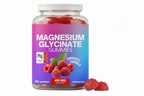 Bottle of magnesium glycinate gummies with raspberry flavor on a white background
