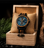 Men's Wooden Chronograph Watch with Luminous Hands and Gift Box