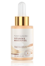 Vitamin E Rosehip Oil dropper bottle on a white background