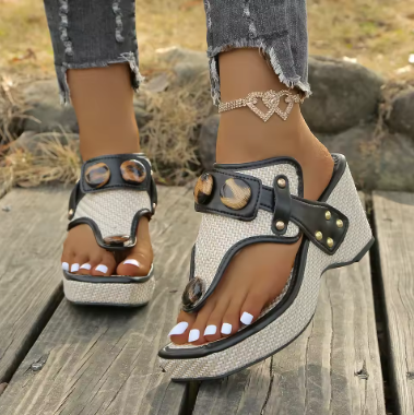 Women's Open Toe Wedge Sandals Woven Platform Casual Shoes