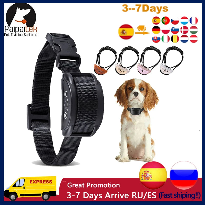 Automatic Anti-Bark Dog Training Collar Rechargeable IP65 Waterproof 5 Modes