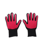 A pair of red and black pet grooming gloves shown flat against a light gray background, with the text '1 PAIR' in the top left corner.