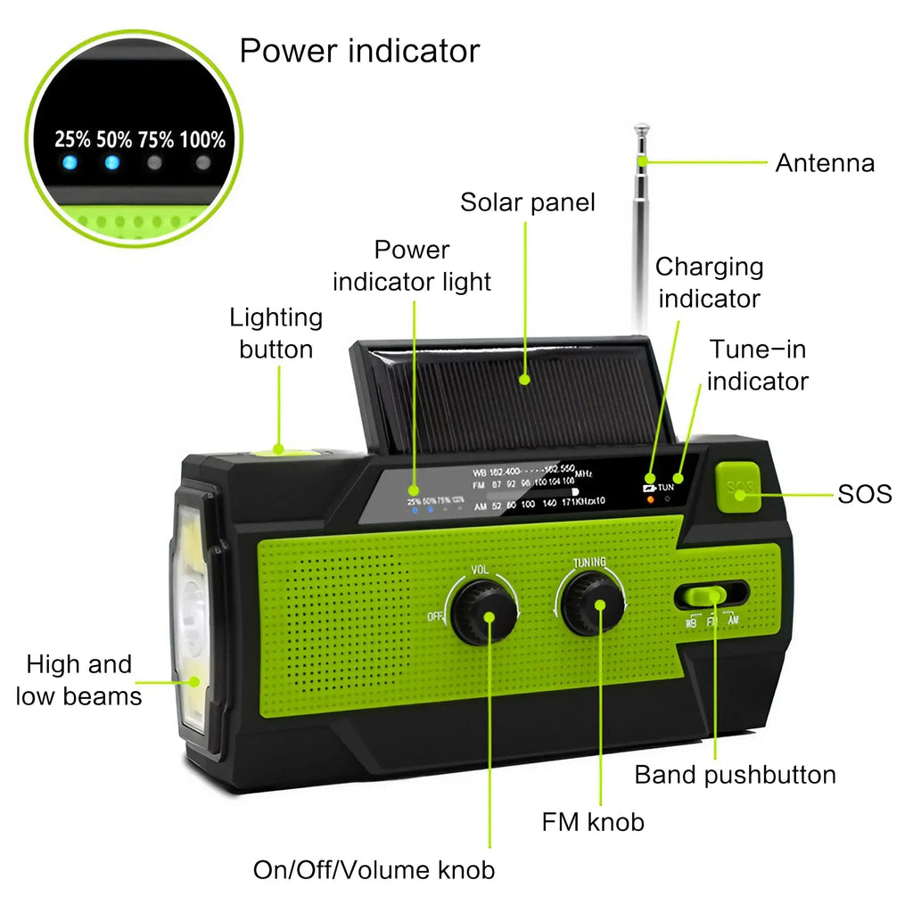 Portable Solar Hand Crank AM/FM Radio with Flashlight