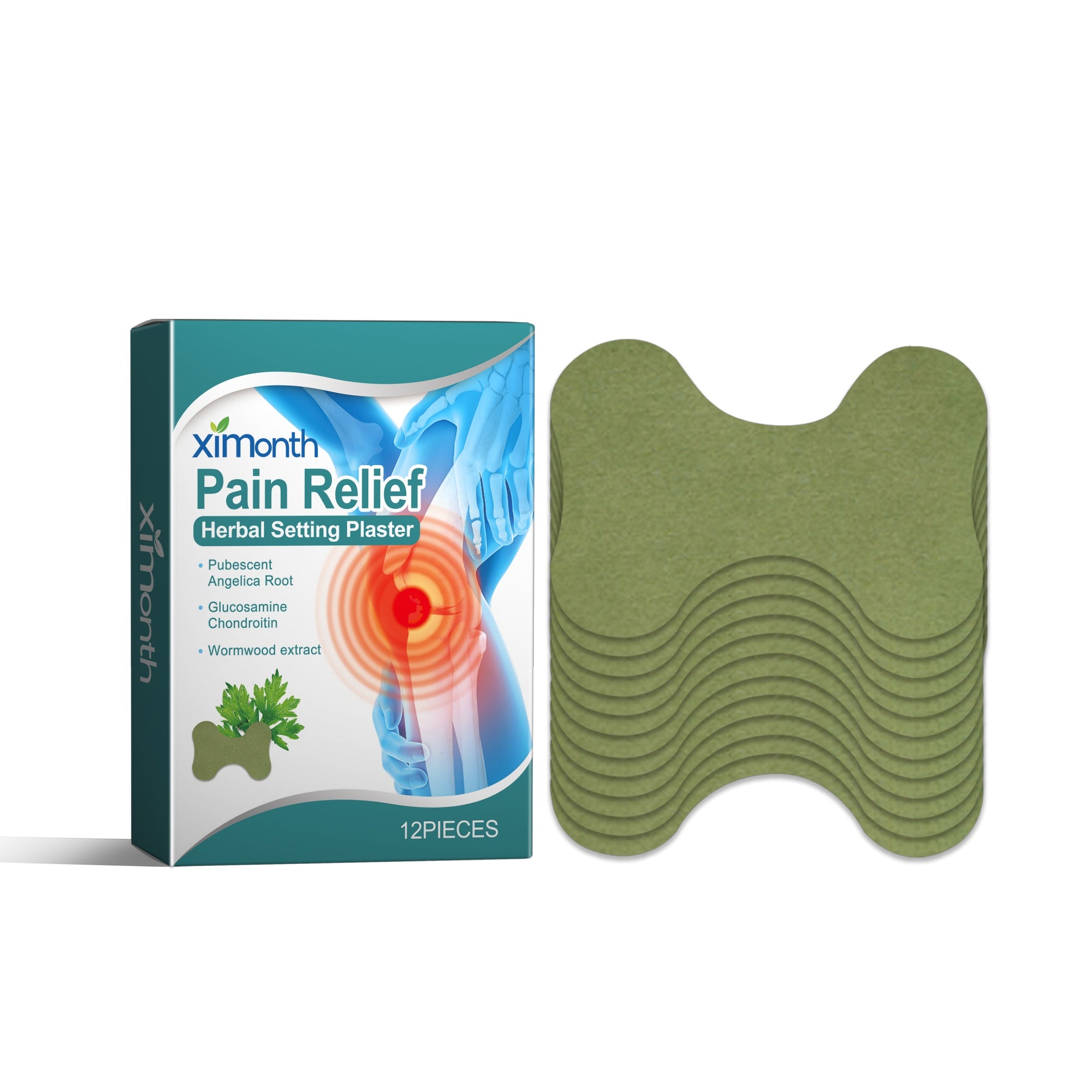 Pain relief herbal setting plaster with packaging on a white background