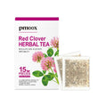 Pmoox Red Clover Herbal Tea packaging with tea bags on a white background