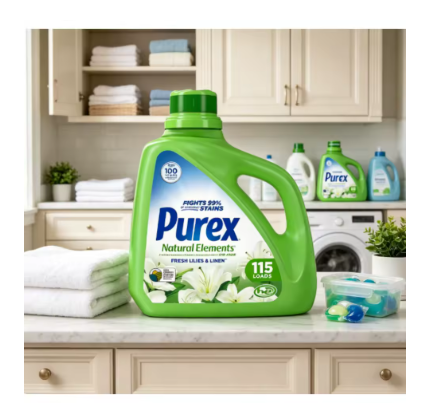 115 Loads Purex Natural Elements Liquid Laundry Detergent Bottle on Countertop