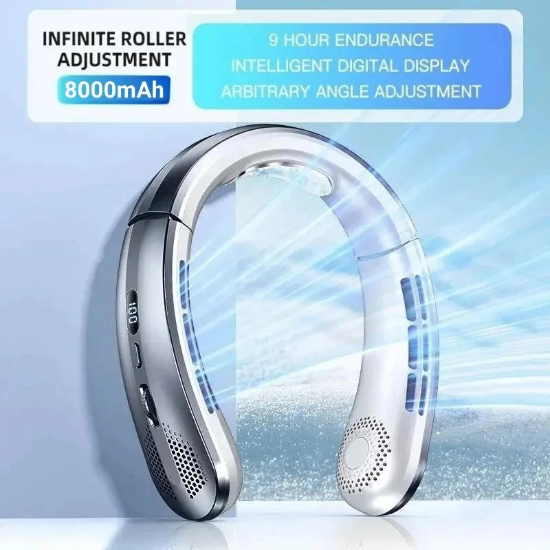 Portable Bladeless Hanging Neck Fan with LED Digital Display