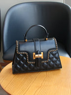 Women's Rhombic Embroidery Leather Handbag