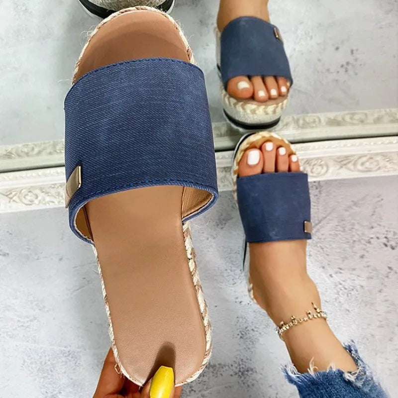 Women's Platform Wedge Sandals Casual Slip-On Mules Open Side